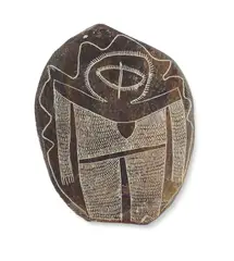 Alec Mingelmanganu, Wandjina, Engraved Slate & Natural Earth Pigments