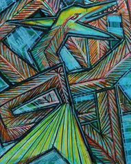 Jeffrey Samuels, Rainbow Serpent Before Entering the Waterhole, 1986, Crayon on Cotton Paper