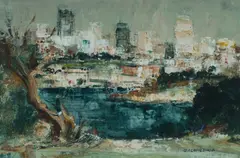 George Lawrence, City Skyline [Sydney Harbour], Oil on Board