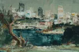 George Lawrence, City Skyline [Sydney Harbour], Oil on Board