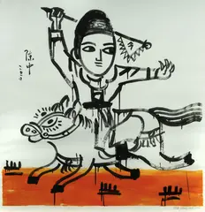 Zhong Chen, Kung Fu Boy on Horse, 2010, Ink & Acrylic on Paper