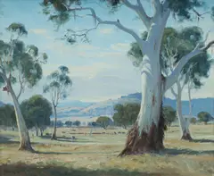 Pheasant Gully - Sheep Country by Leonard Long, 1959, Oil on Canvas on Board, sold Mar 2025