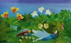 Milan Todd, Confrontation - Lady Amherst Pheasant and Swinhoe Pheasant, Acrylic on Canvas