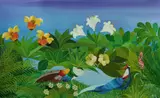 Milan Todd, Confrontation - Lady Amherst Pheasant and Swinhoe Pheasant, Acrylic on Canvas
