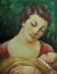 George Bell, Mother and Child, Oil on Canvas