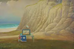 Kevin Oxley, Reality TV (Beach I), Oil on Canvas on Board