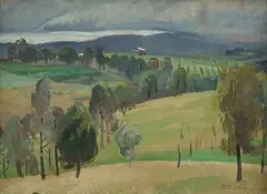 Wet Day in the Kurrajong by Adelaide Elizabeth Perry, 1925, Oil on Board, sold Mar 2025