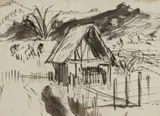 William Dobell, Men Working, New Guinea, Ink & Wash