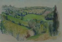 Untitled (Green Fields) by Jean Appleton, c.1970, Pastel, sold Mar 2025