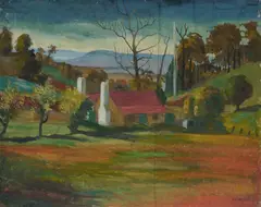 George Duncan, NSW Landscape with Cottage and View to Distant Hills, Oil on Canvas