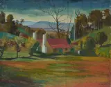 George Duncan, NSW Landscape with Cottage and View to Distant Hills, Oil on Canvas
