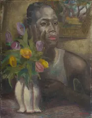 George Duncan, Portrait of Man with Flowers, Oil on Canvas on Board