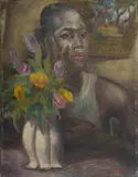 George Duncan, Portrait of Man with Flowers, Oil on Canvas on Board