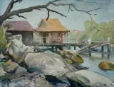 Joshua Smith, Boat-houses II, c.1940, Oil on Ply