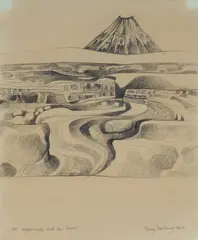Shay Docking, Mt Ngauruhoe and Ash Desert, 1969, Pencil