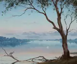 Kevin Best, Moonrise Over Tananya Waterhole, Oil on Board