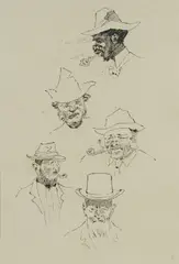 George Washington Lambert, Head Studies, Pen & Ink