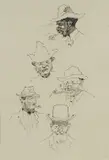 George Washington Lambert, Head Studies, Pen & Ink