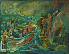 Elsa Russell, The Fishing Party, Oil on Canvas on Board