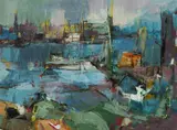 Venita Salnajs, Waterfront I, Oil on Board
