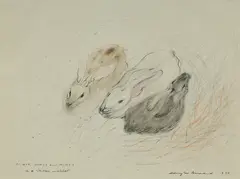 Douglas Annand, Flimsy, Dimsy and Mimsy in a Cretan Market, 1975, Ink & Crayon