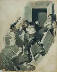 Daryl Lindsay, The Fight, W/Clr & Gouache