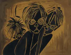 Elizabeth Durack, Untitled - Aboriginal Children, Ink on Paper on Card