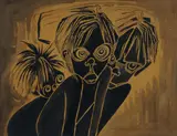 Elizabeth Durack, Untitled - Aboriginal Children, Ink on Paper on Card