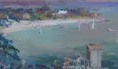Gerrard Lants, Quiet Cove with Bathing Shed, Gouache