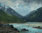 Bernice Smart, Makarora Valley, Haast Pass Road [NZ], 1981, Oil on Canvas on Board