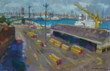 Dean Oliver, Darling Harbour Wharves, Oil on Canvas on Board