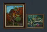 Kevan Henry Hardacre, (2), 'Grey Headed Honeyeaters,' 1982, oil on board (39.5x32cm), signed lower right; and 'Bush Rock Galahs,' 1990, oil on canvas board (24.5x29.5cm), signed lower left and initialled lower right