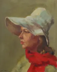 Yve Close, The Red Scarf, Oil on Canvas on Board