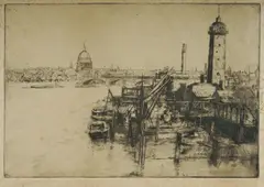 Sydney Long, The Thames from Waterloo Bridge, 1919, Etching