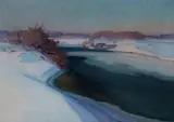 Mihovil Krušlin, The Sava, Oil on Canvas on Board