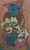 Frans Claerhout, Woman with Basket of Flowers, Oil on Canvas on Board
