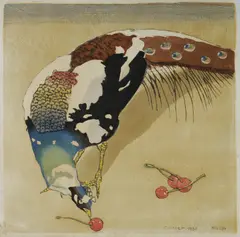 Carl Moser, White-Spotted Peacock, 1930, Woodcut on Japanese Tissue Paper