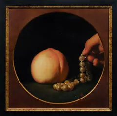 Chengwei Chen, Still Life with Peach and String of Pearls, Oil on Canvas