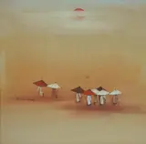 Koi Tay Bak, Farmers Under Red Sun, W/Clr & Gouache