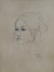 Han Snel, Portrait of Girl, Bali, 1976, Pencil & Chalk