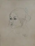 Han Snel, Portrait of Girl, Bali, 1976, Pencil & Chalk