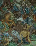 I Wayan Sudjana, Balinese Scene - Ubud, Bali, 1968, Oil on Canvas on Board