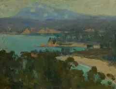 Ethel Carrick, Coastal Bays with Distant Peak, Oil on Canvas on Ply