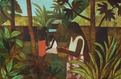 Islanders in Village by Ray Crooke, Oil on Canvas on Board, sold Dec 2024