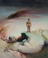 James Gleeson, Figure in Psychoscape, Oil on Board
