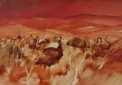 Jacqueline Hick, Red Hill Emus, Oil on Board