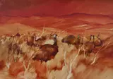 Jacqueline Hick, Red Hill Emus, Oil on Board