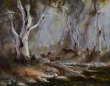 Kevin Best, Bush Brumbies, Oil on Board