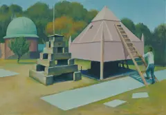 Harold Greenhill, Pyramids and Dome Observatory, 1986, Oil on Board