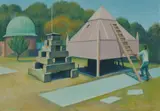 Harold Greenhill, Pyramids and Dome Observatory, 1986, Oil on Board